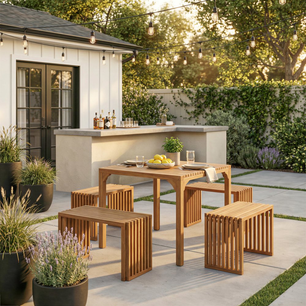 54" Acacia Wood Modular Patio Bench