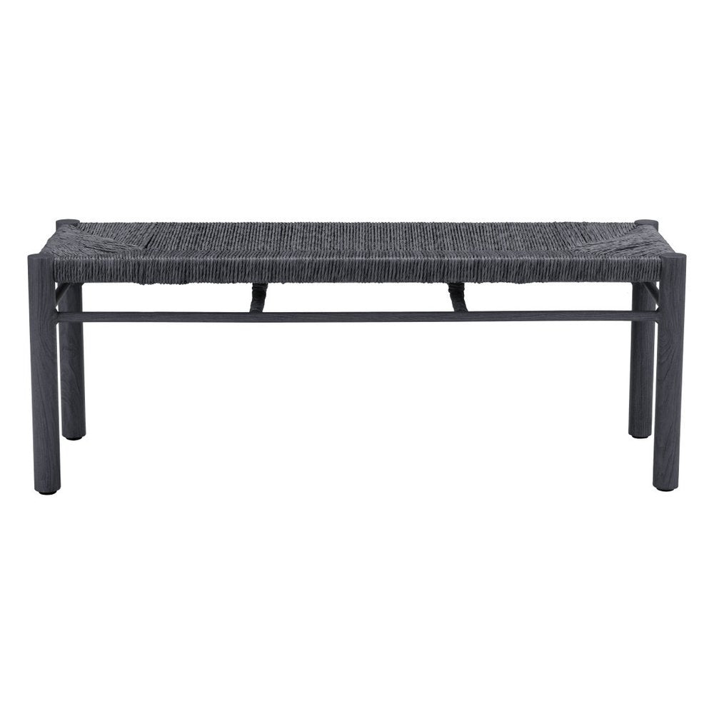 48" Black Metal And Faux Rattan Garden Patio Bench