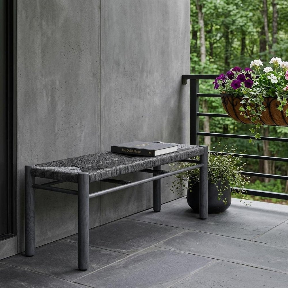 48" Black Metal And Faux Rattan Garden Patio Bench