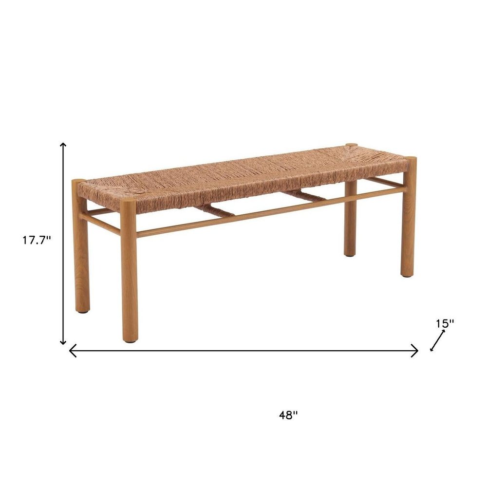 48" Black Metal And Faux Rattan Garden Patio Bench