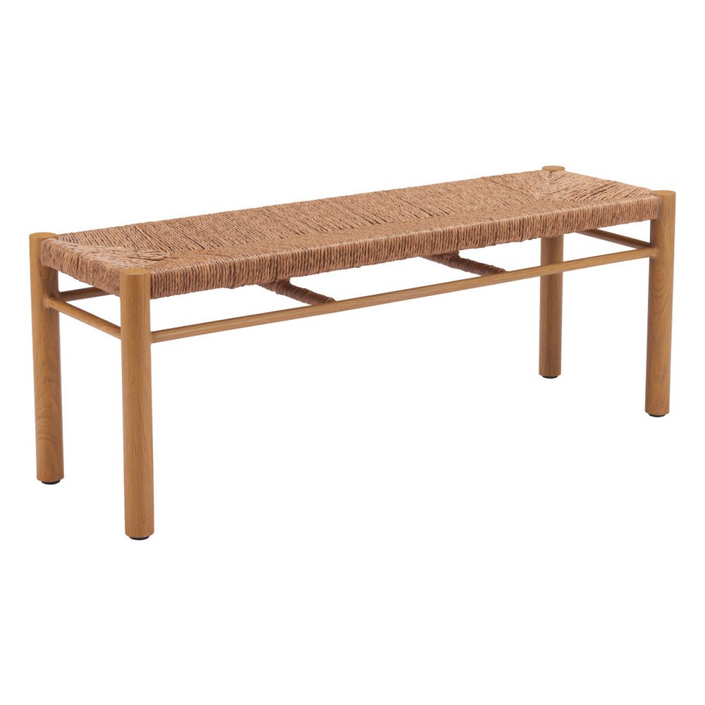 48" Black Metal And Faux Rattan Garden Patio Bench