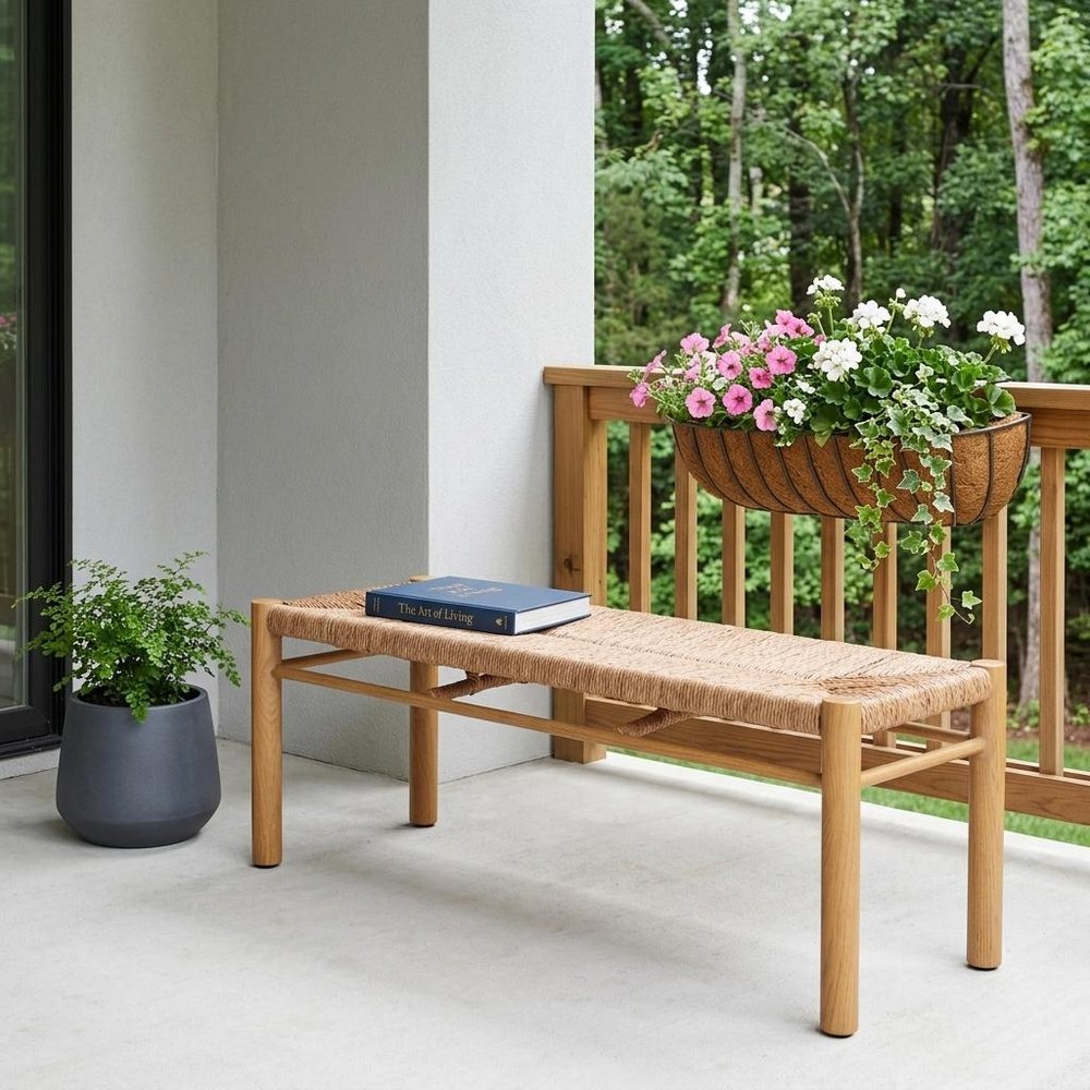 48" Black Metal And Faux Rattan Garden Patio Bench