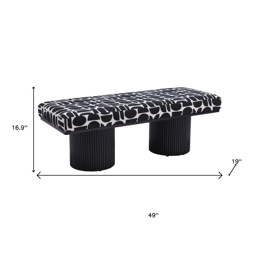 49" White and Black Abstract Pedestal Bench