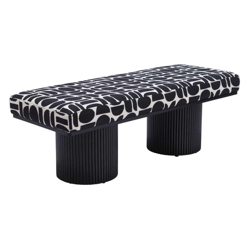 49" White and Black Abstract Pedestal Bench