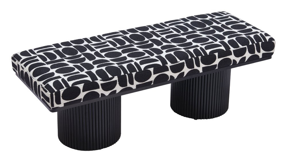 49" White and Black Abstract Pedestal Bench