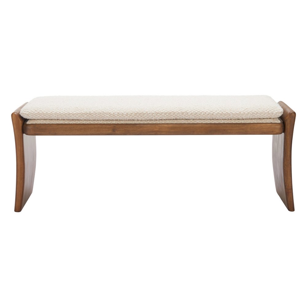 48" Beige and Brown Curved Scandinavian Bench