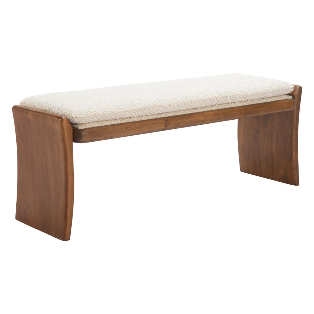 48" Beige and Brown Curved Scandinavian Bench