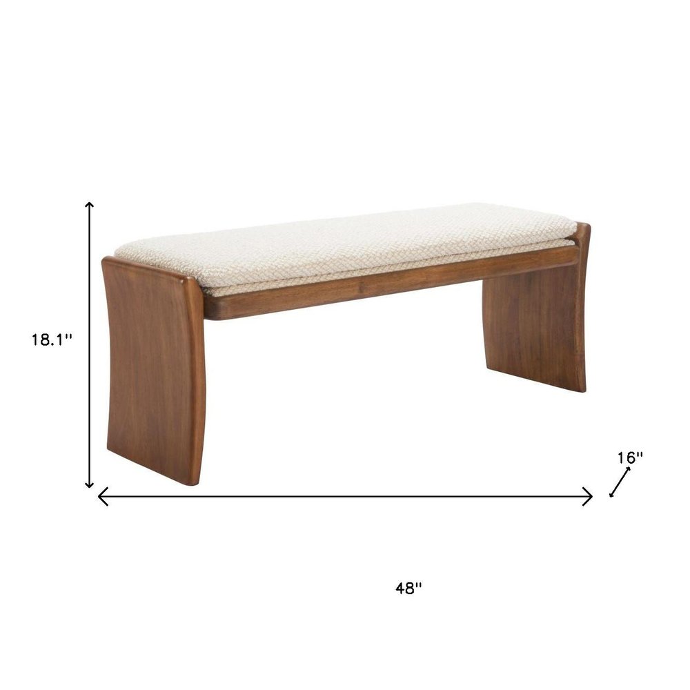 48" Beige and Brown Curved Scandinavian Bench