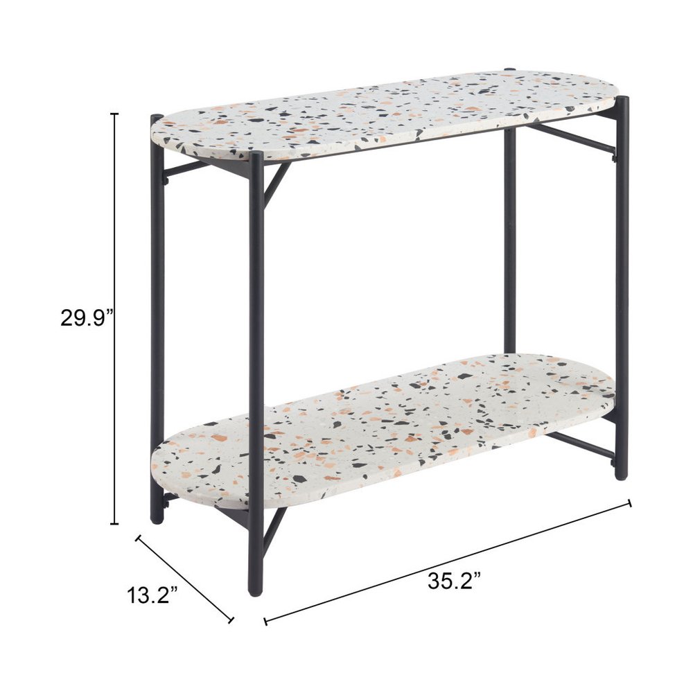 36" White and Black Faux Terrazzo Oval Console Table