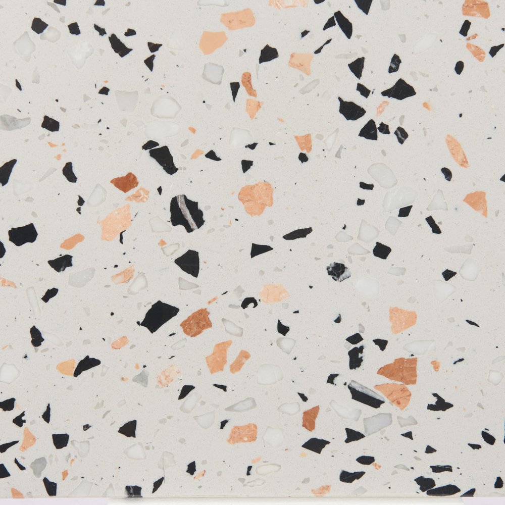 36" White and Black Faux Terrazzo Oval Console Table