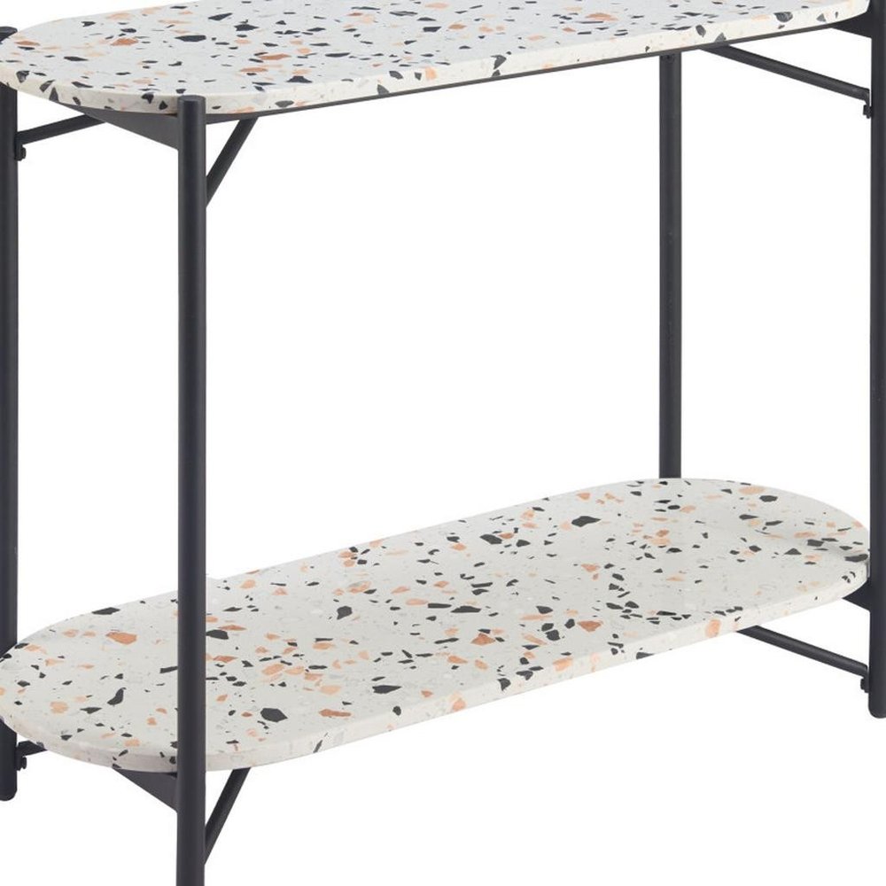 36" White and Black Faux Terrazzo Oval Console Table