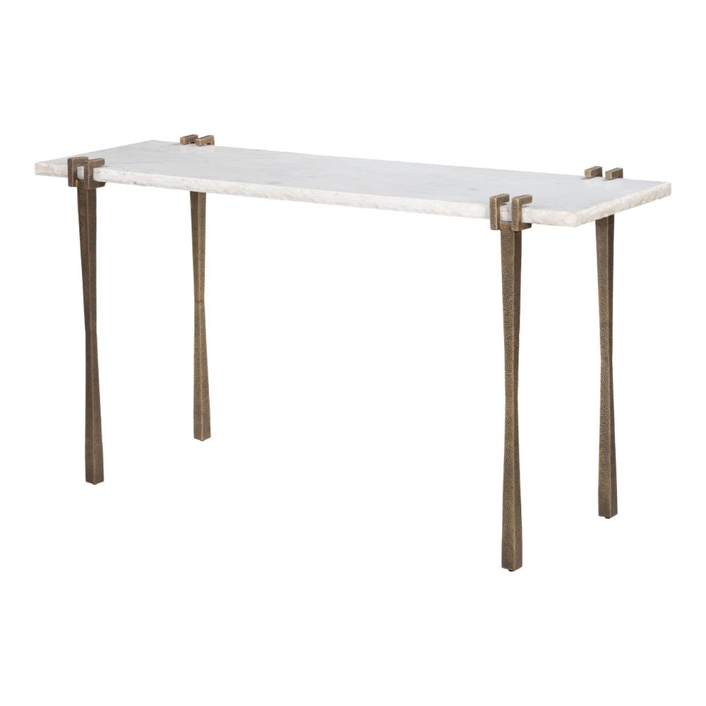 55" White and Bronze Marble Console Table