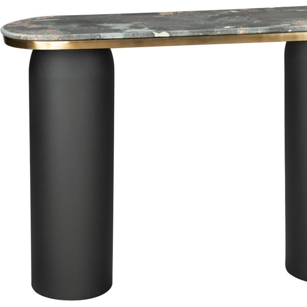 42" Black and Gold Marble Double Pedestal Console Table