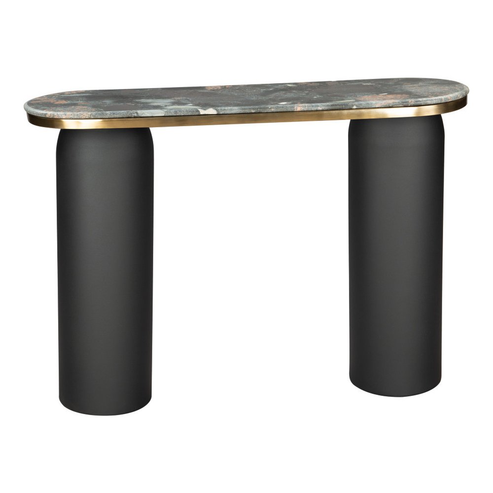 42" Black and Gold Marble Double Pedestal Console Table