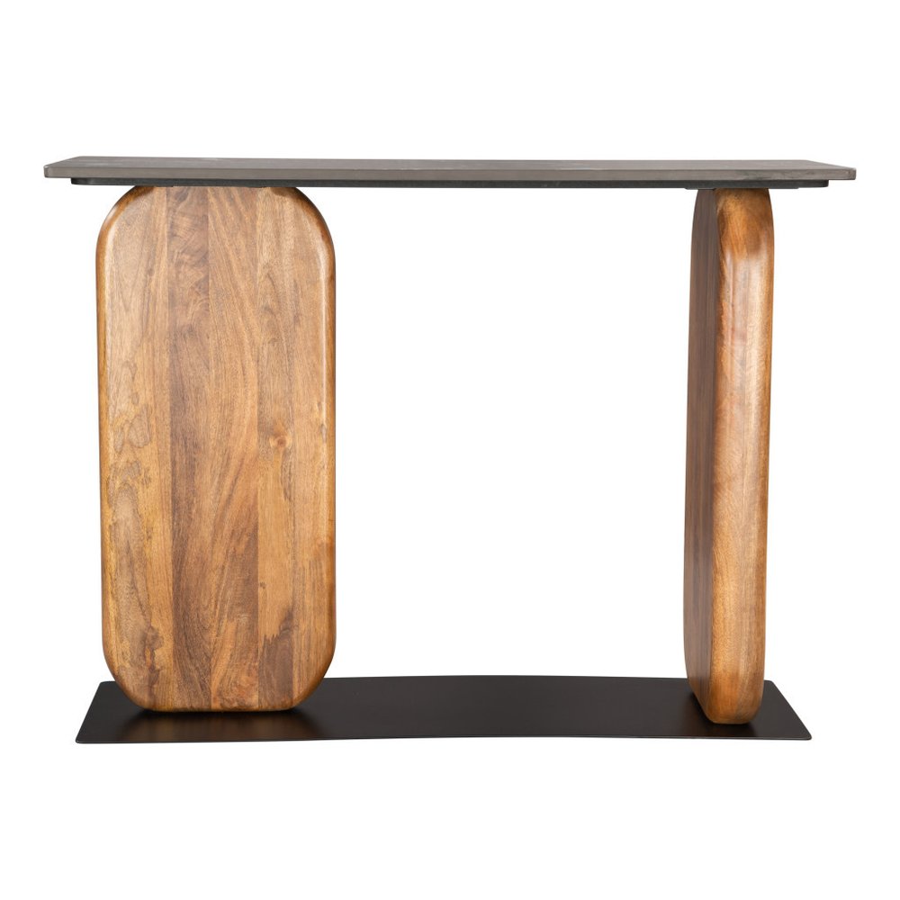 43" Black and Brown Marble and Wood Pedestal Console Table