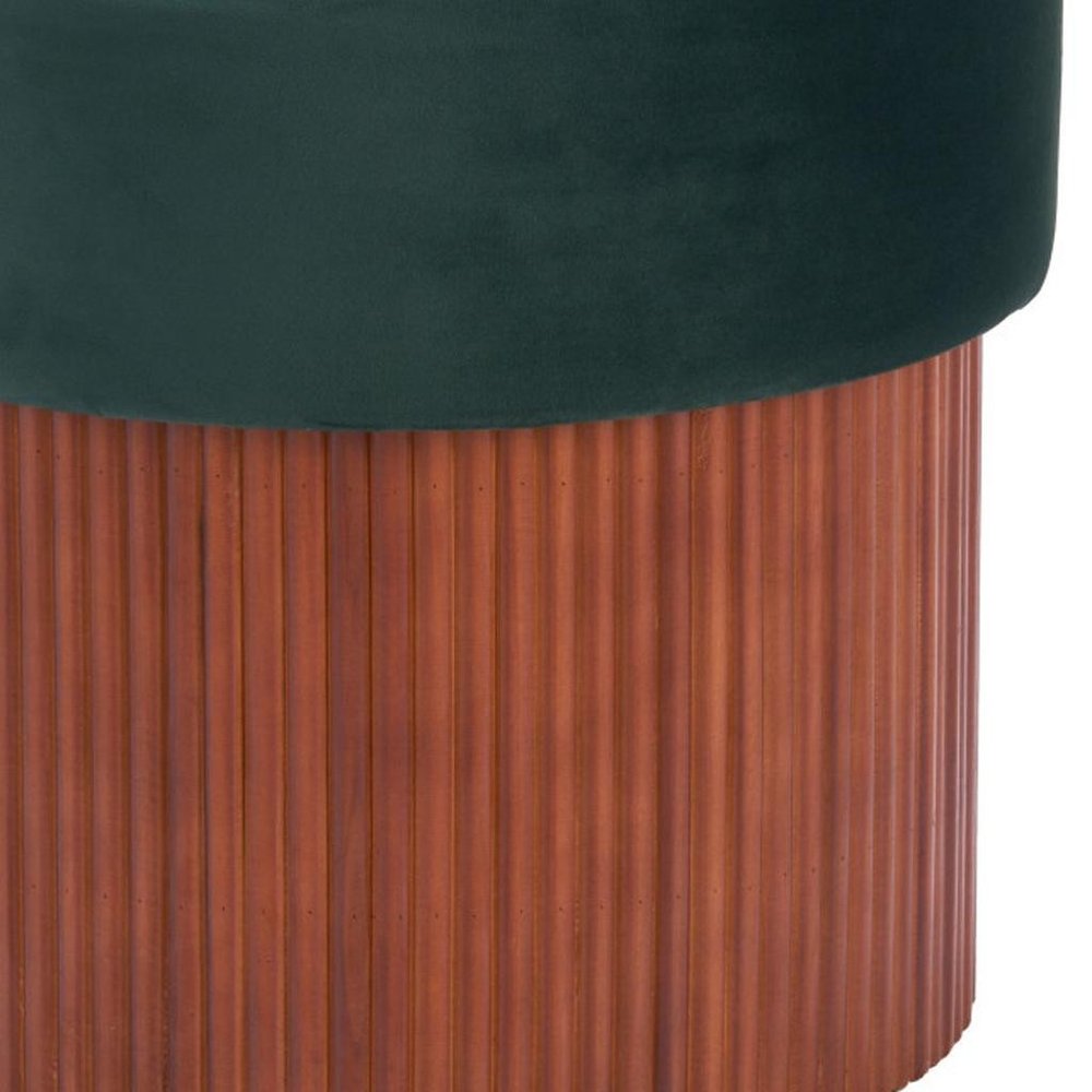 20" Green and Brown Round Wood Ottoman