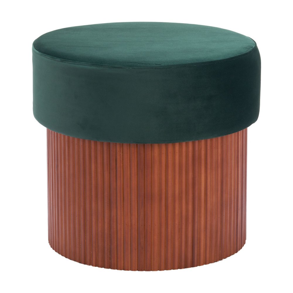 20" Green and Brown Round Wood Ottoman