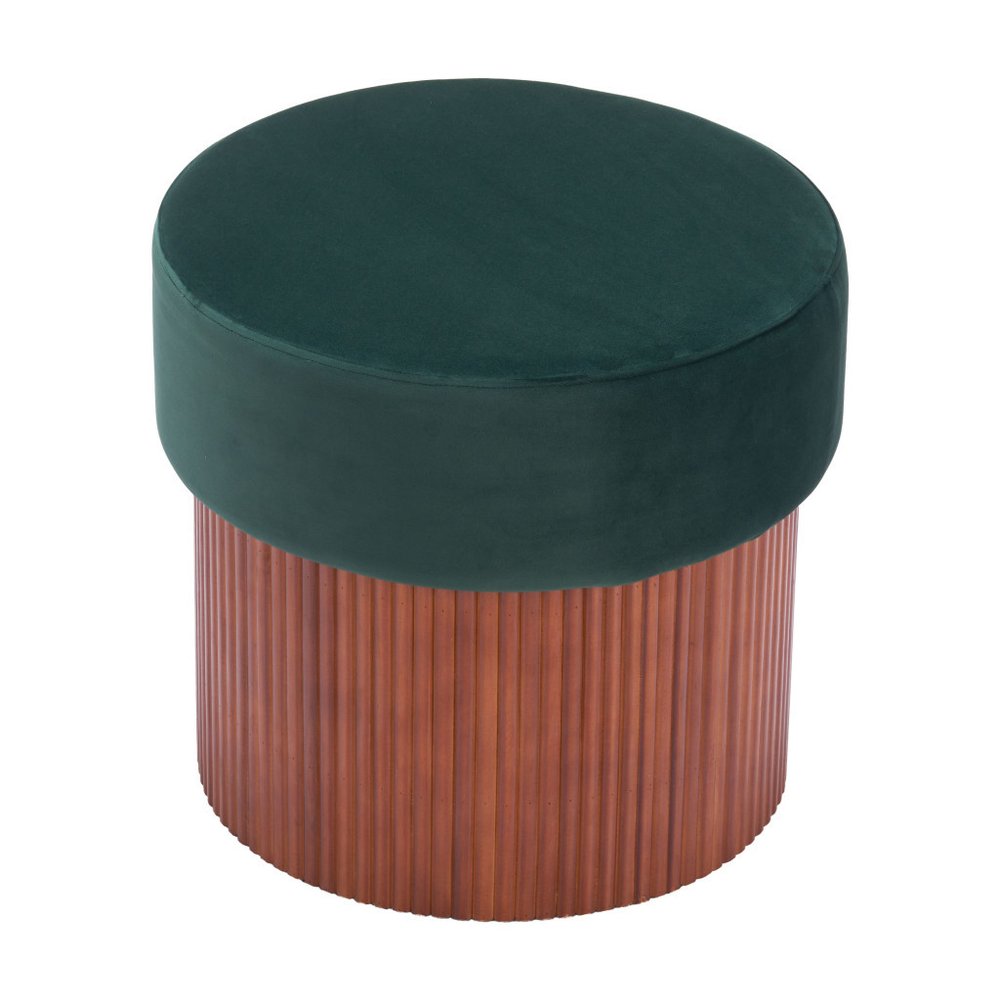 20" Green and Brown Round Wood Ottoman