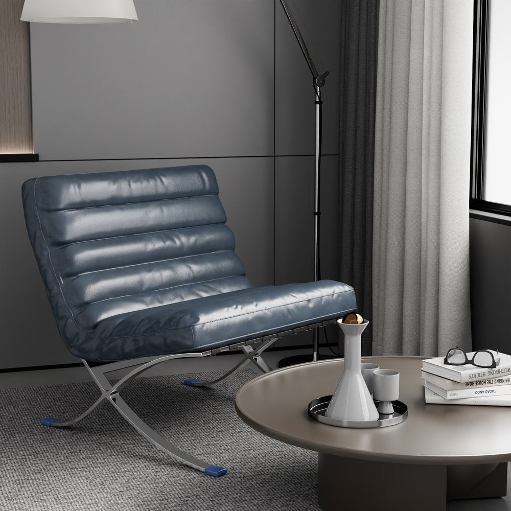 29" Leather Horizontal Tufted Armless Lounge Chair