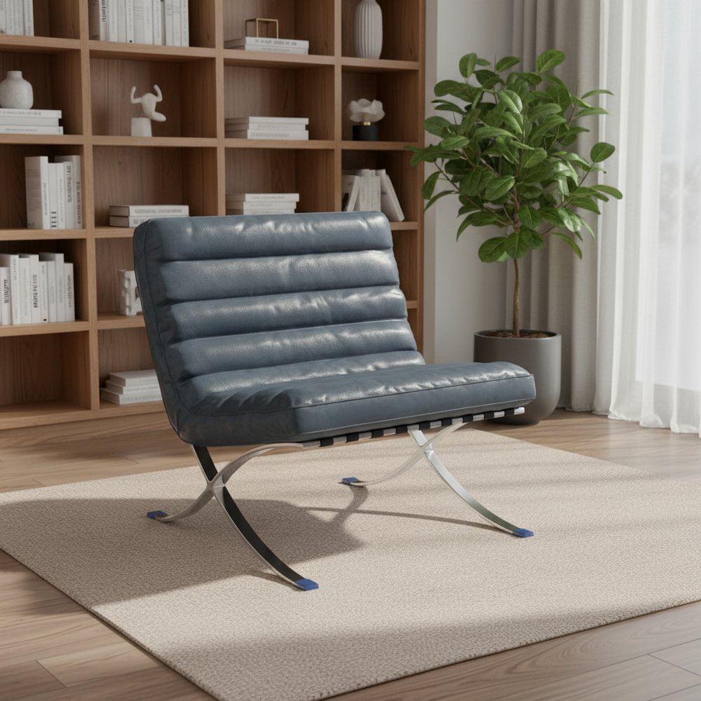 29" Leather Horizontal Tufted Armless Lounge Chair