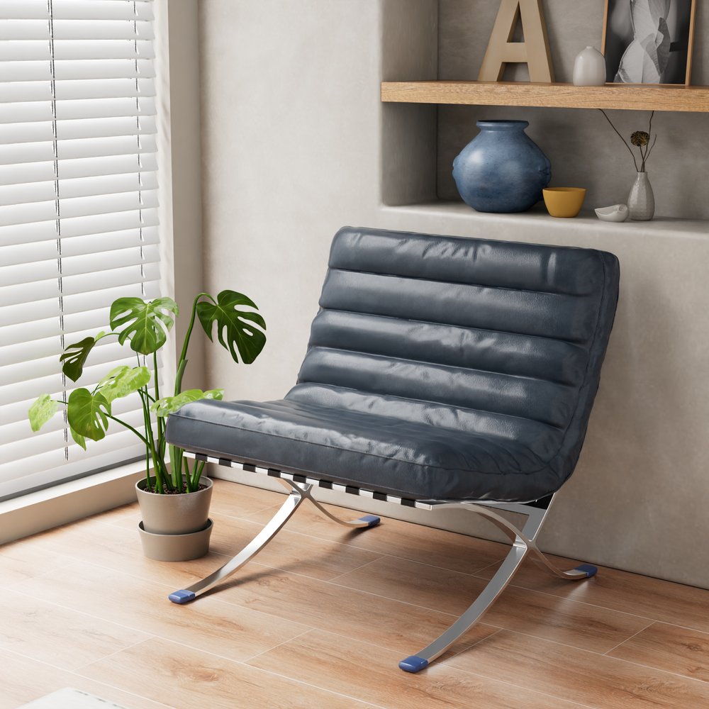 29" Leather Horizontal Tufted Armless Lounge Chair