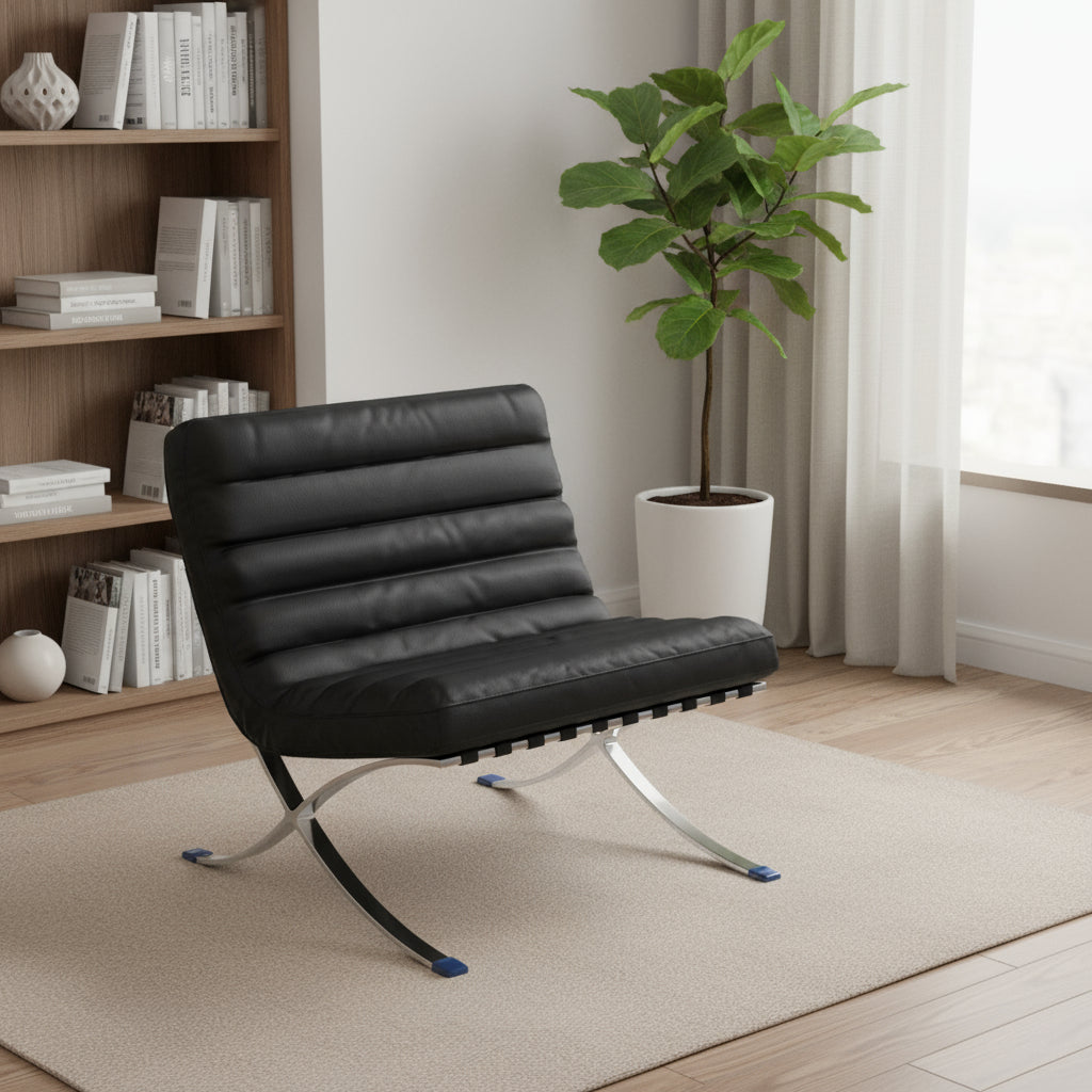 29" Leather Horizontal Tufted Armless Lounge Chair