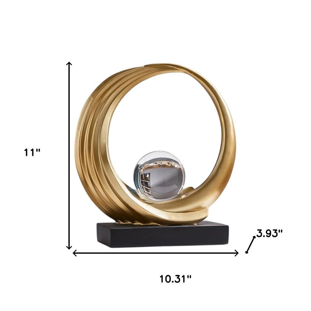 10" Gold Ring and Crystal Ball Sculpture