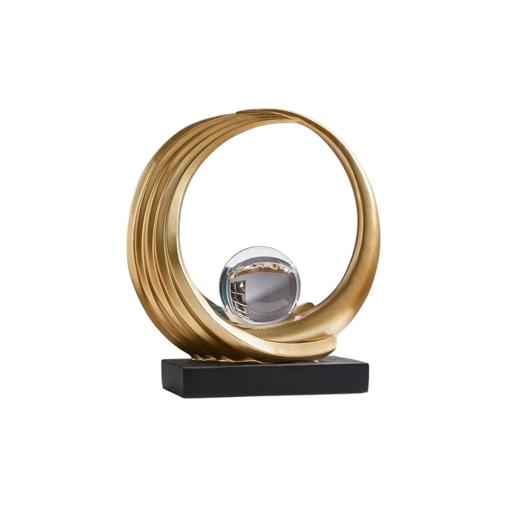 10" Gold Ring and Crystal Ball Sculpture