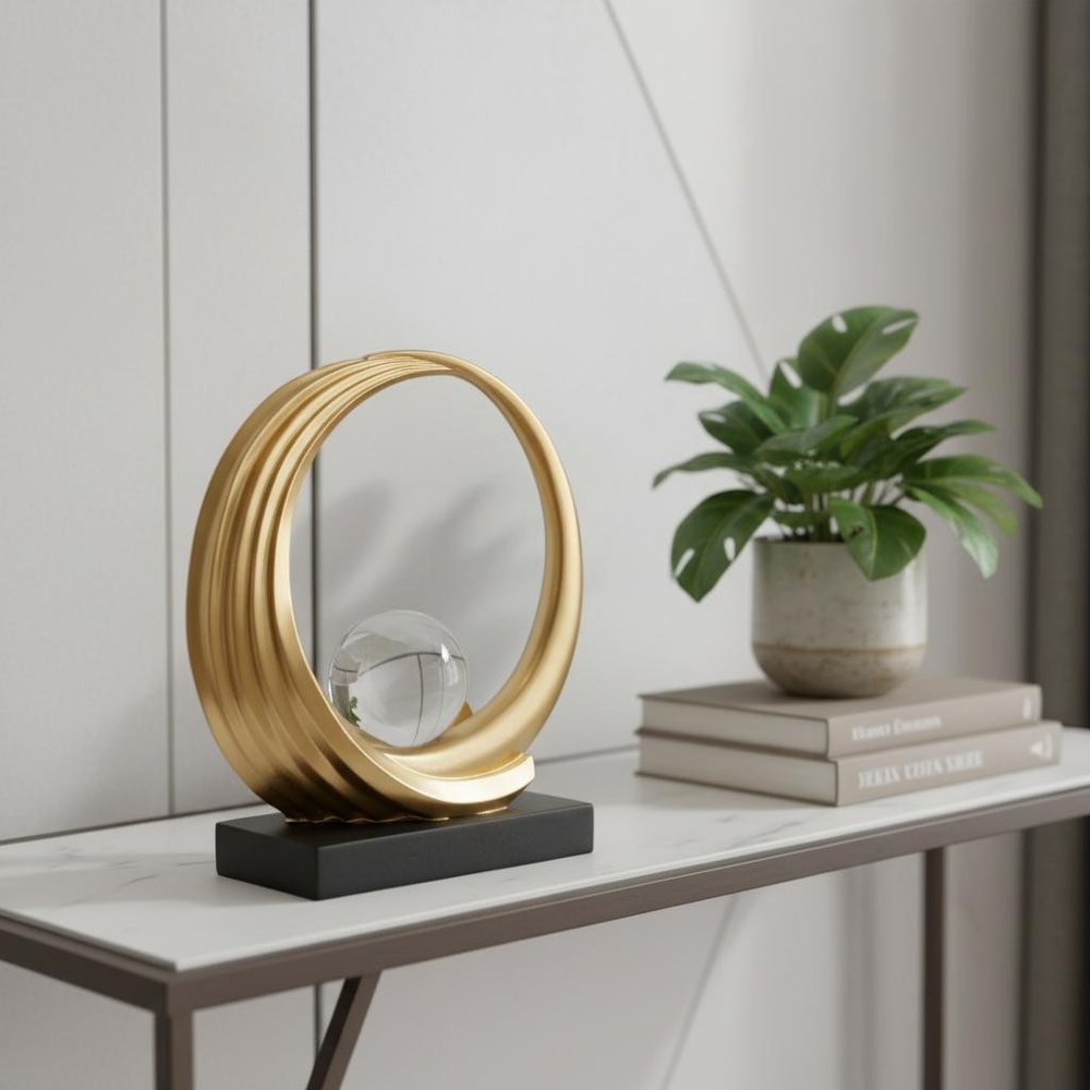 10" Gold Ring and Crystal Ball Sculpture