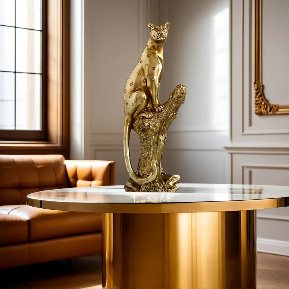 13" Bronze Handpainted Leopard Sculpture