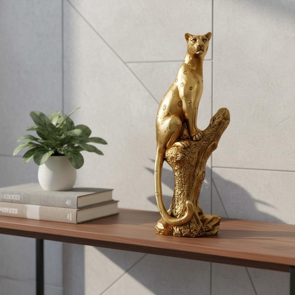 13" Bronze Handpainted Leopard Sculpture