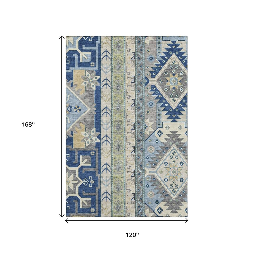 10' X 14' Navy Blue, Beige and Gray Patch Southwestern Area Rug