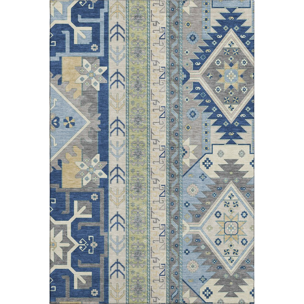 10' X 14' Navy Blue, Beige and Gray Patch Southwestern Area Rug