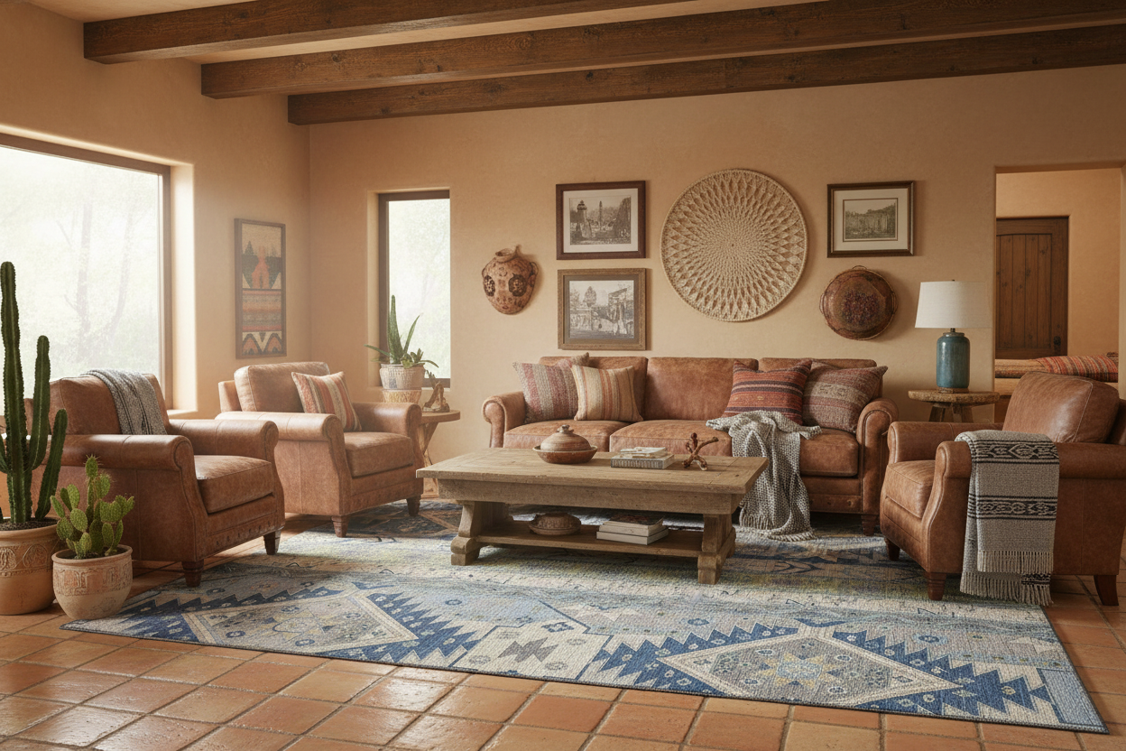 10' X 14' Navy Blue, Beige and Gray Patch Southwestern Area Rug