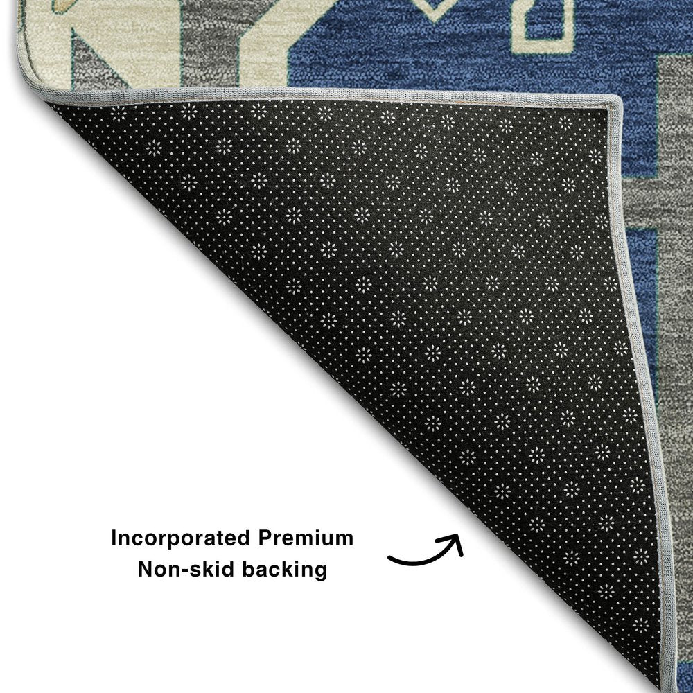 10' X 14' Navy Blue, Beige and Gray Patch Southwestern Area Rug