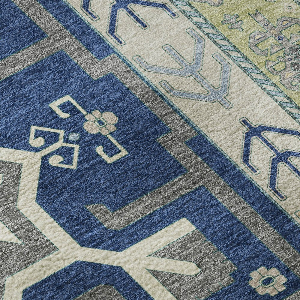 10' X 14' Navy Blue, Beige and Gray Patch Southwestern Area Rug