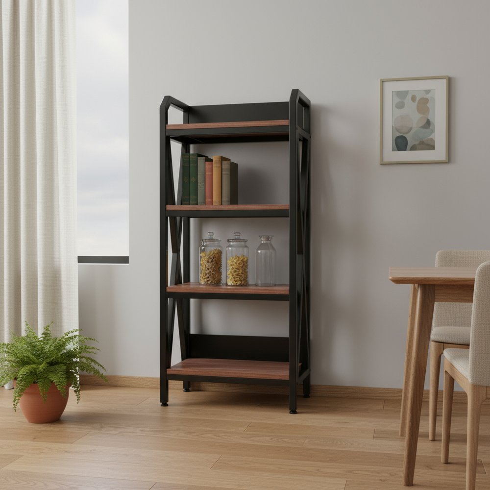 56" Black and Brown Industrial Bookshelf