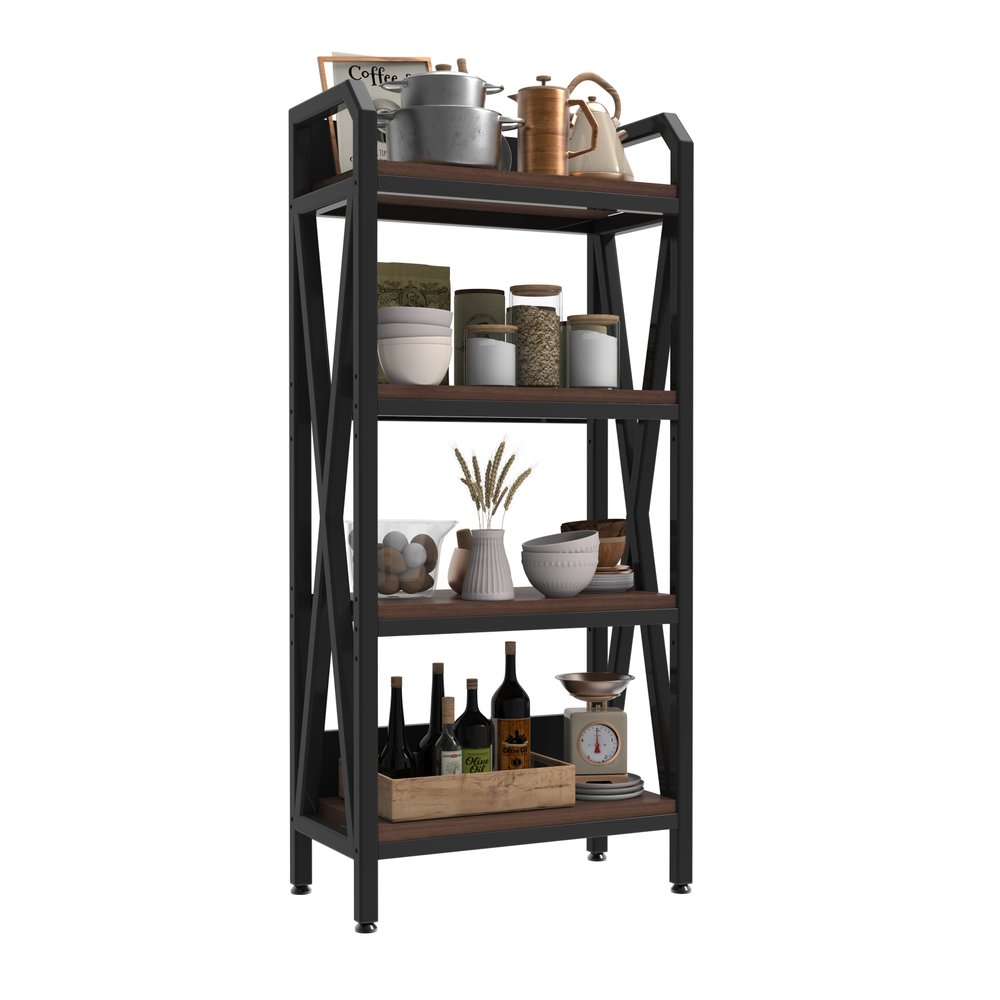 56" Black and Brown Industrial Bookshelf