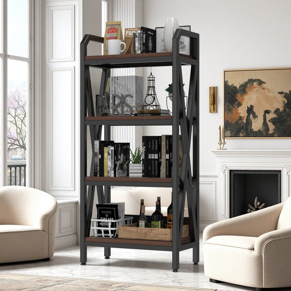 56" Black and Brown Industrial Bookshelf