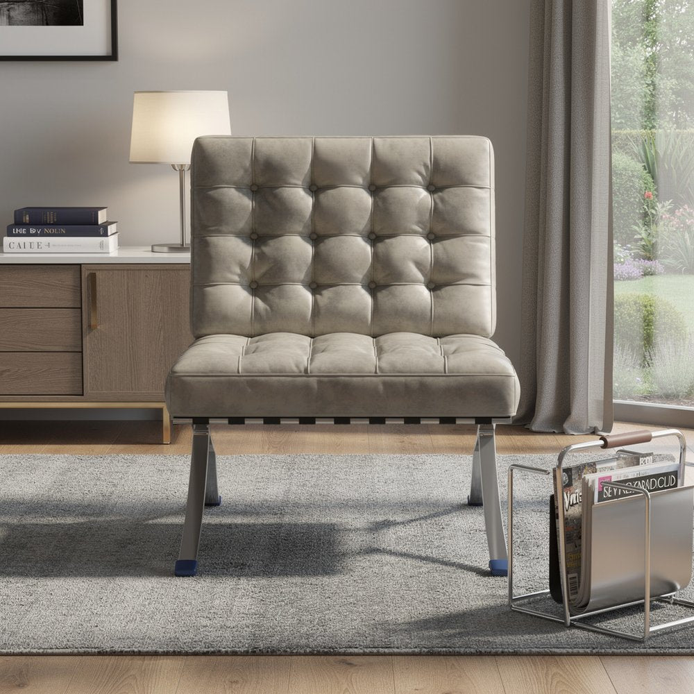 30" Tufted Faux Leather Contemporary Slipper Chair