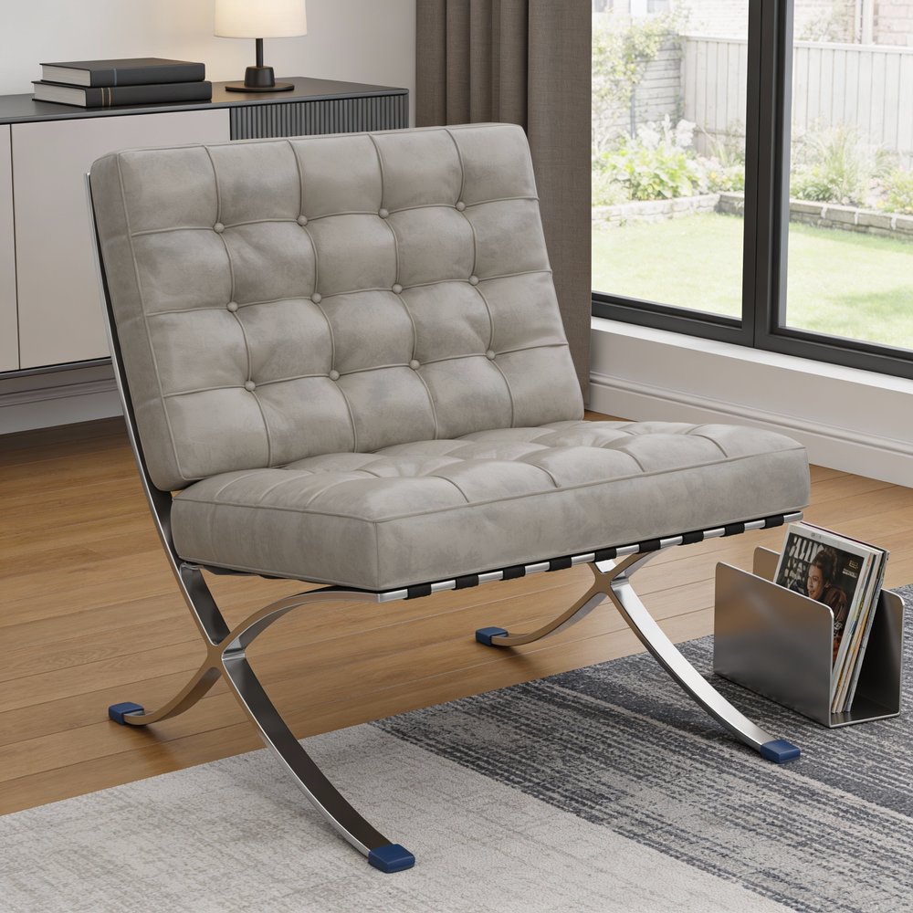 30" Tufted Faux Leather Contemporary Slipper Chair