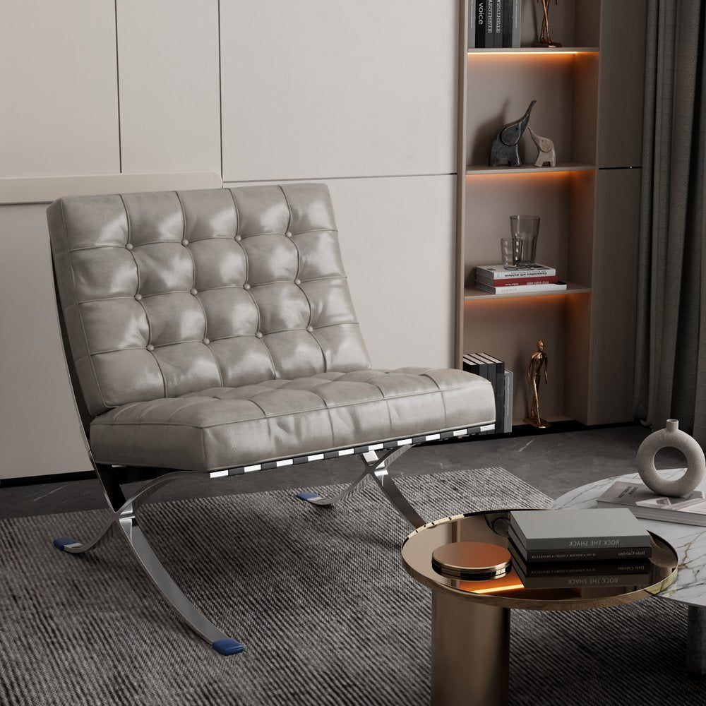 30" Tufted Faux Leather Contemporary Slipper Chair