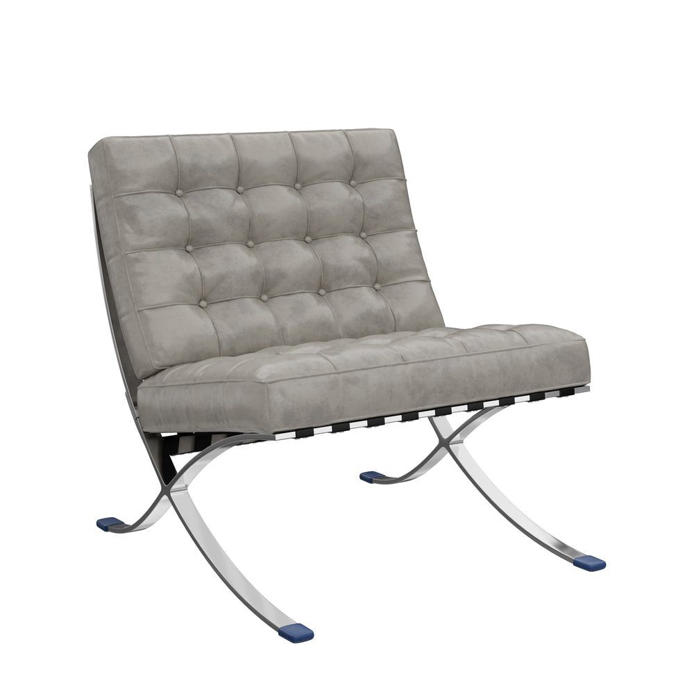 30" Tufted Faux Leather Contemporary Slipper Chair