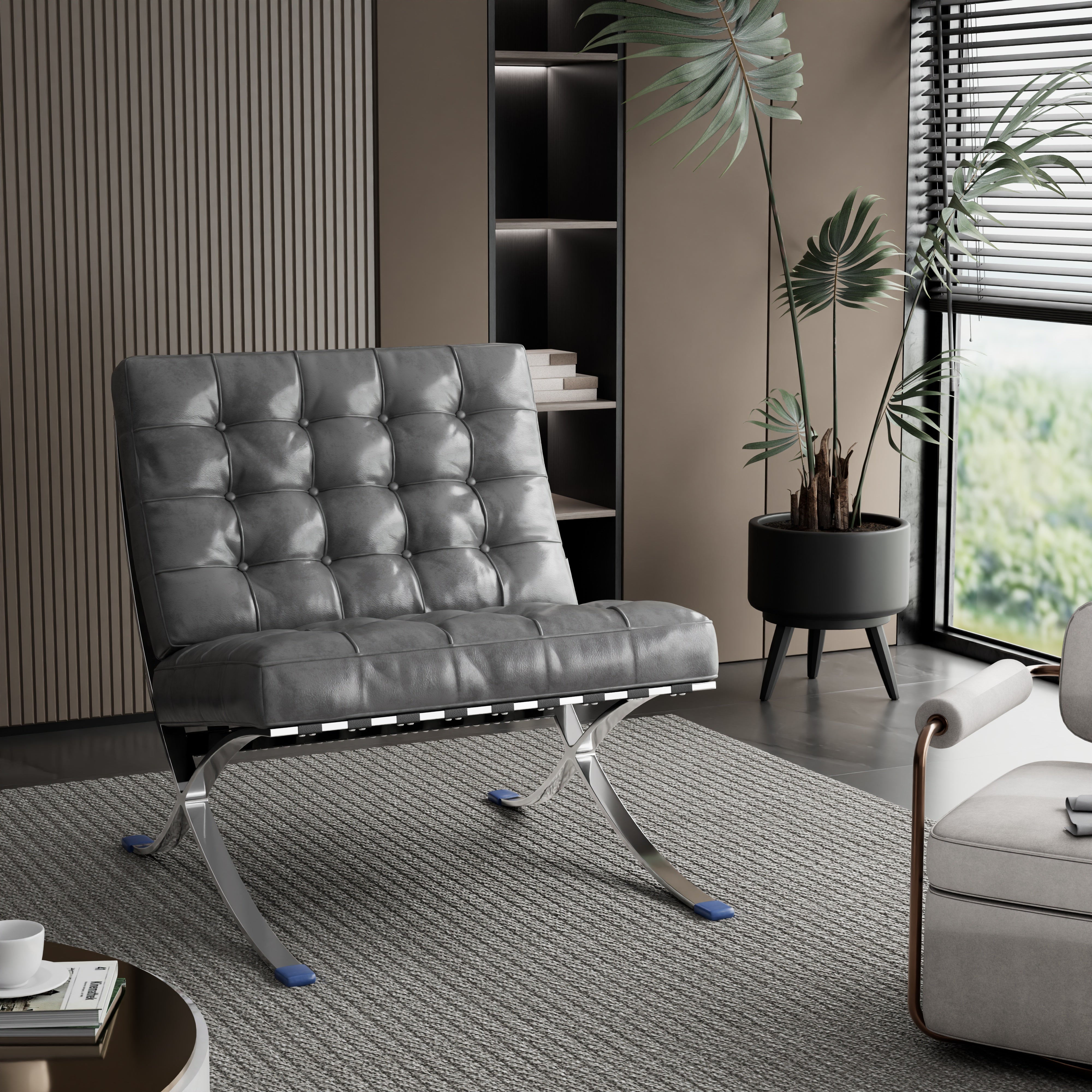 30" Tufted Faux Leather Contemporary Slipper Chair