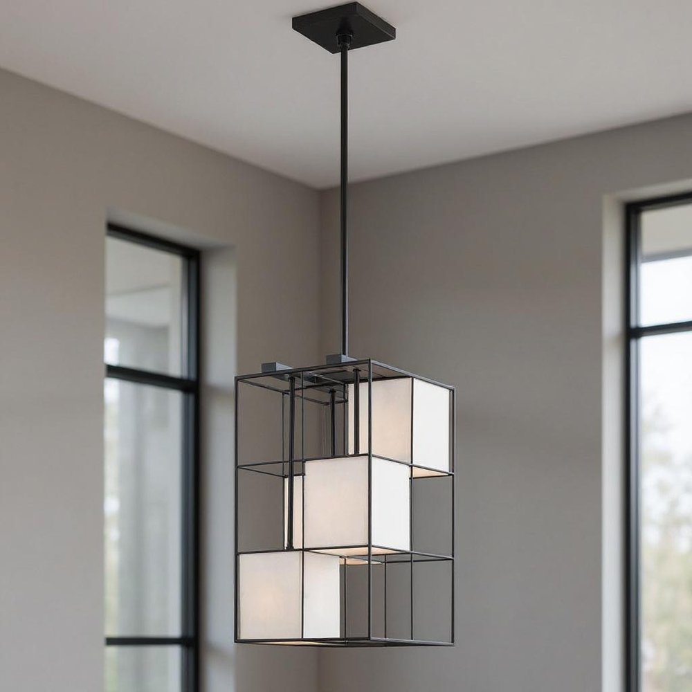 25" Black 4 Cube Cage Pendant Light