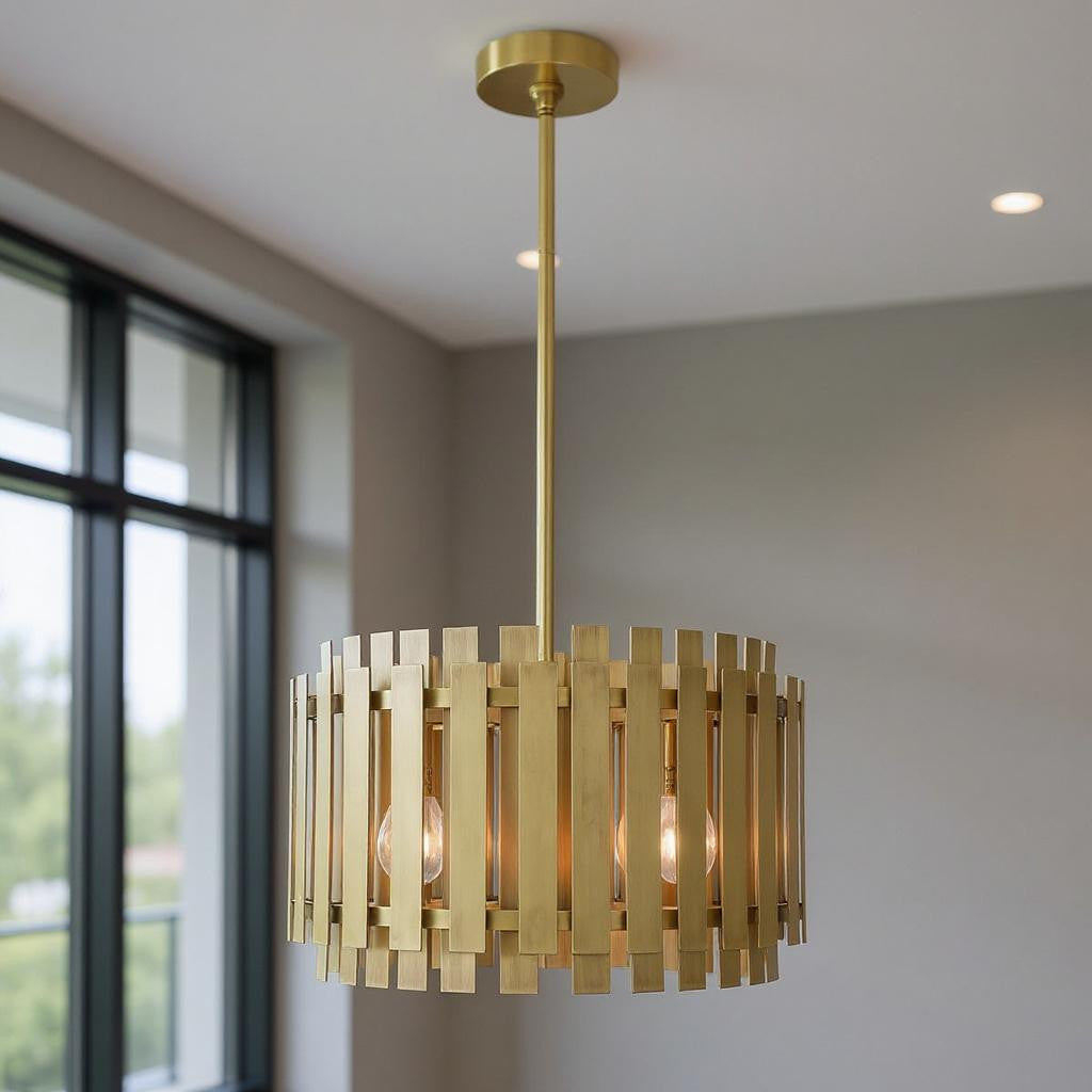 18" Brass Metal Drum Pendant Light