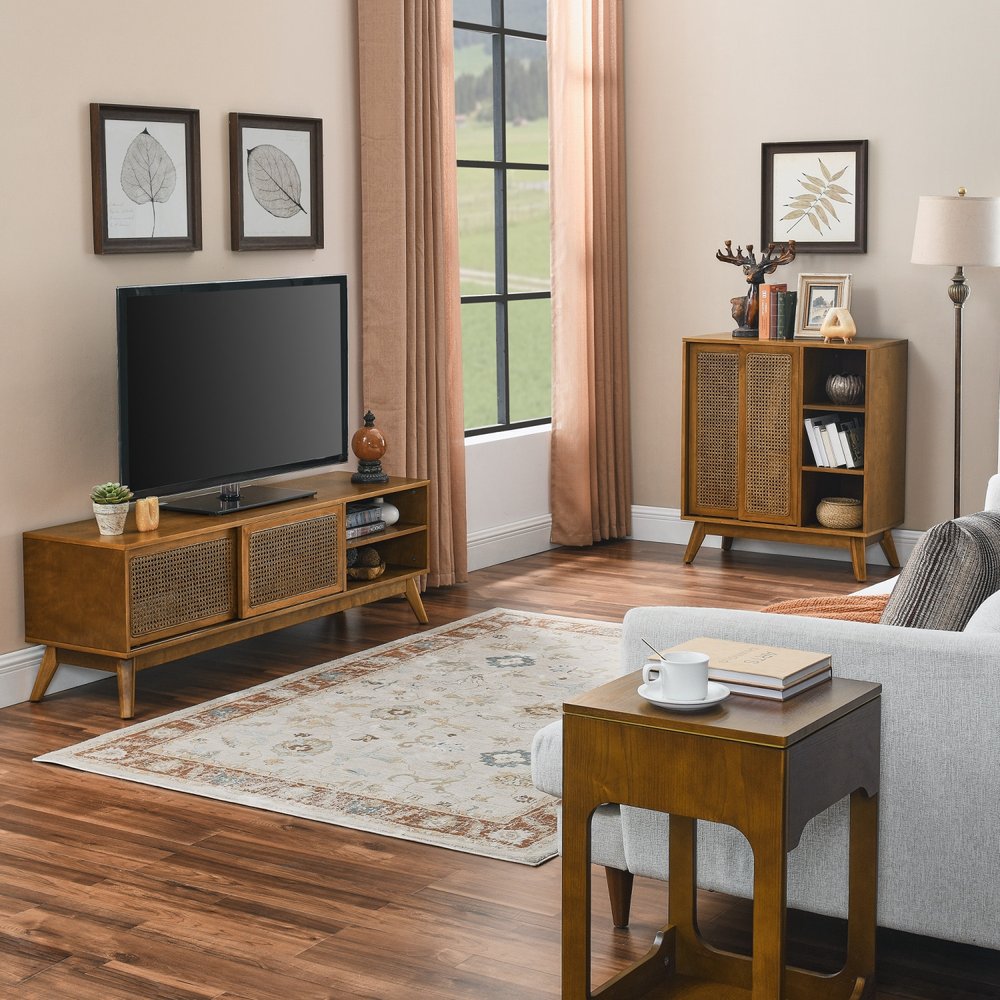 32" Brown Mid-Century Wood Cabinet