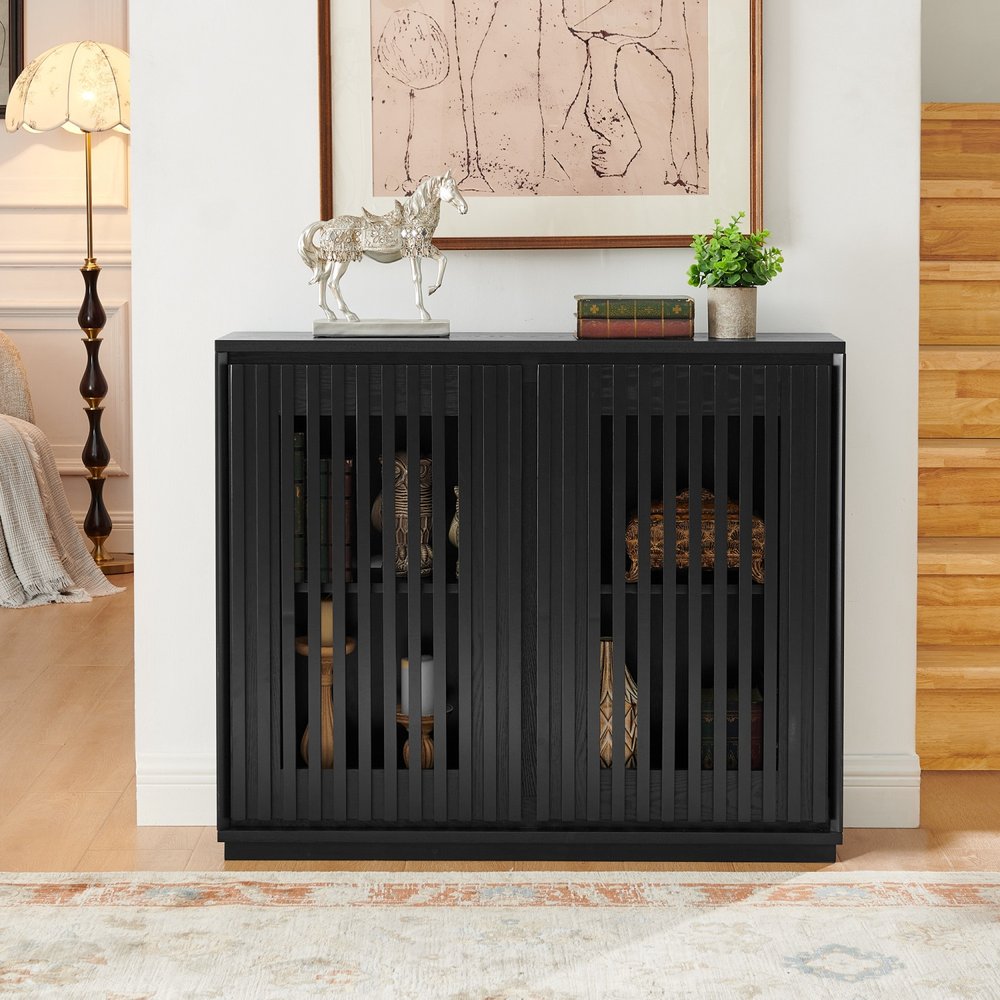 39" Black Fluted Wood Cabinet