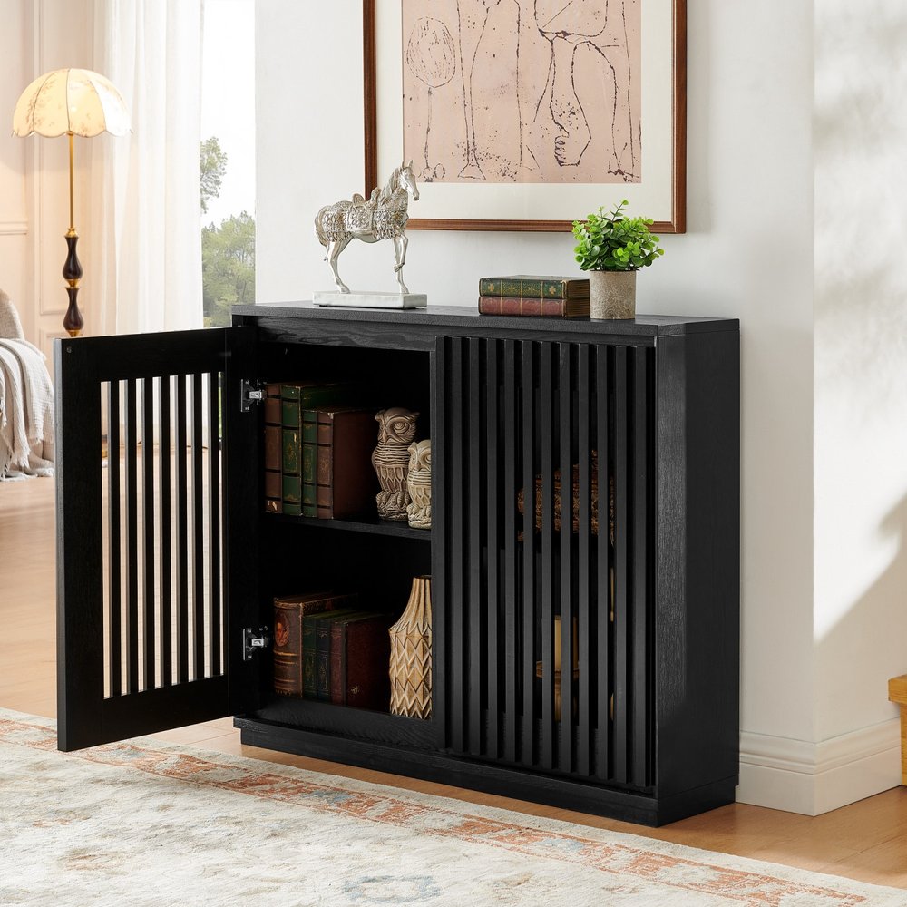 39" Black Fluted Wood Cabinet