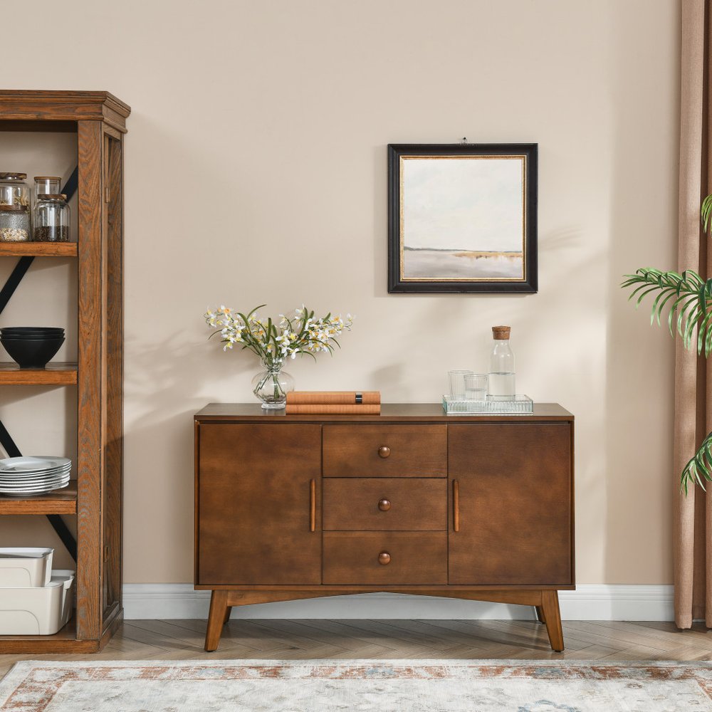 47" Brown Mid-Century Wood Accent Sideboard